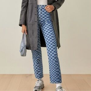 reformation cynthia checkerboard high rise straight jeans 29 in blue